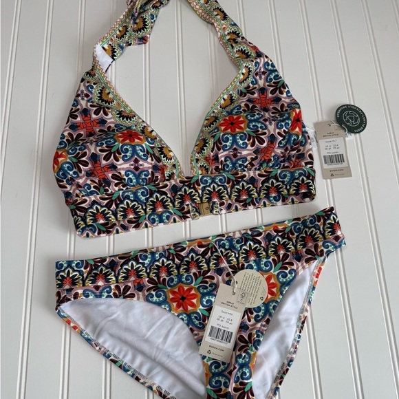 Boden Merano Bikini Swimsuit Halter Deep V Top Bottom Swim Women US 8 NEW 713 - Picture 2 of 4